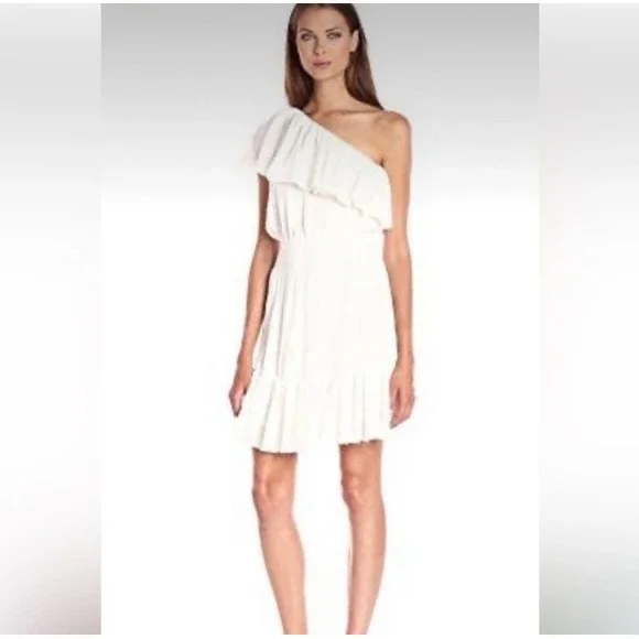 rebecca taylor one shoulder ruffle dress NWT $495 Rebecca Taylor Black One Shoulder Ruffle Midi Dress Size 4